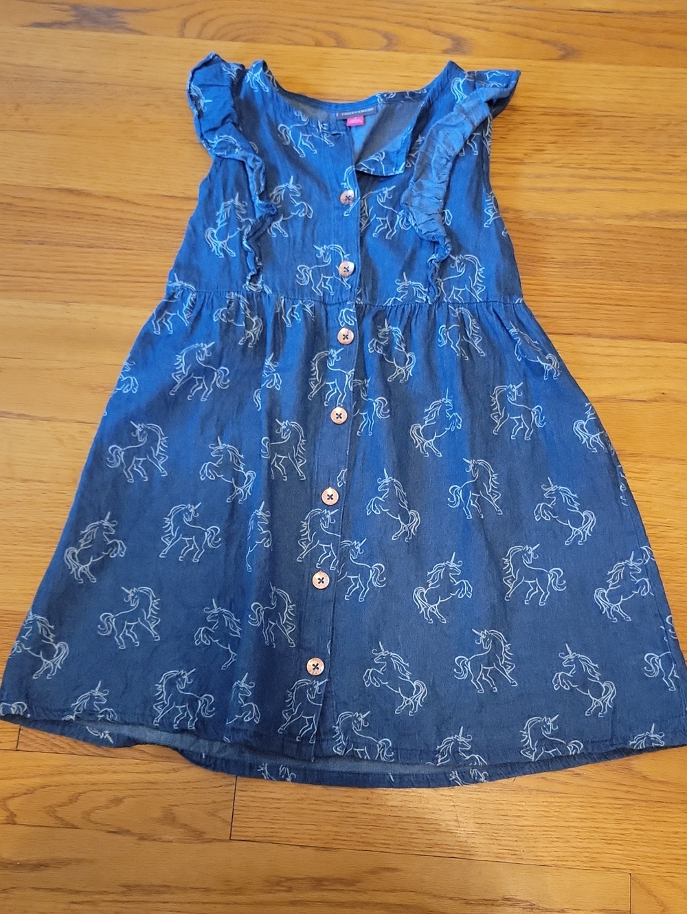 Vince Camuto Size 7 Girls' Blue Unicorn Print Button-Front Dress